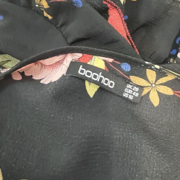 Boohoo Wrap Dress Plus size 16 Black Red Floral Ruffles Modest Wedding Church - Picture 13 of 13